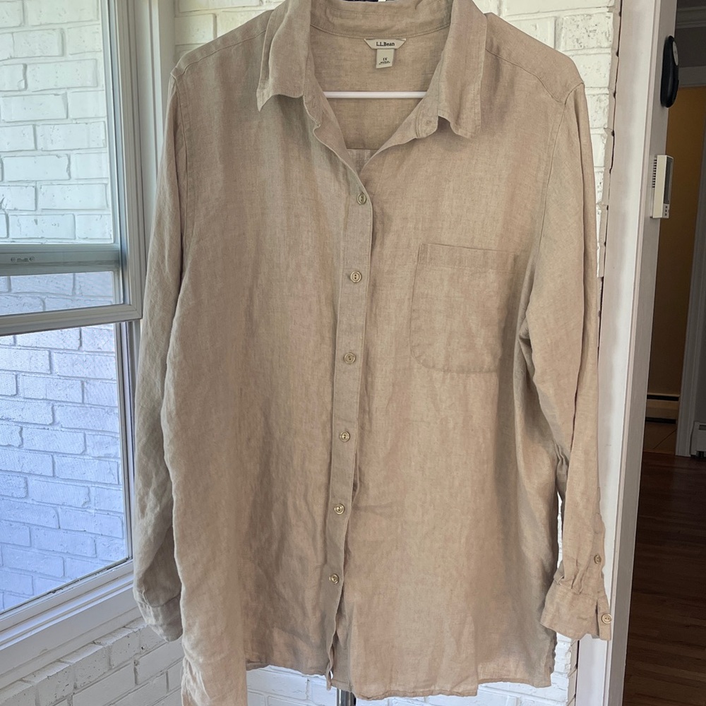 L.L. Bean Casual Beige Button Down Shirt